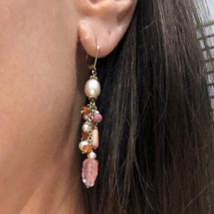 Gold plated Hanging Earrings with pearls and beads